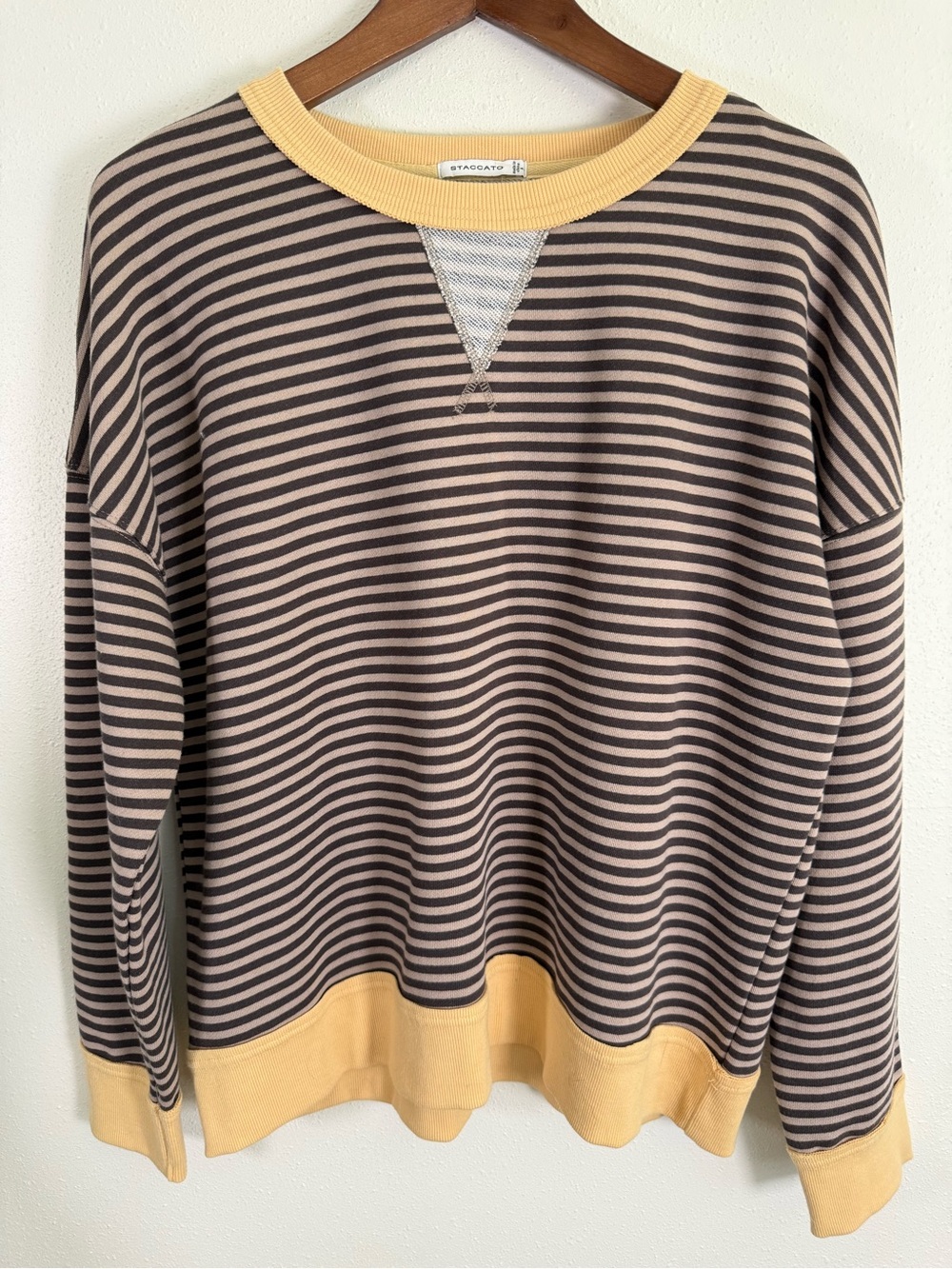 Staccato Striped Oversized Sweatshirt Large NWT Brown Yellow Crewneck